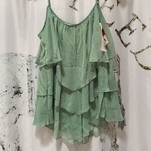Green Ruffled Tiered Sleeveless Camisole